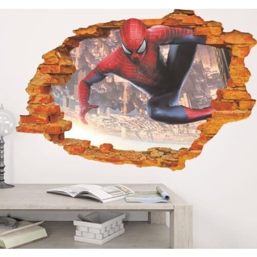 Super Hero Spiderman Smashed Wall Stickers For Kids Rooms Nursery Home Decor Diy Mural Art 3d Effect Movie Wall Decal Pvc Poster