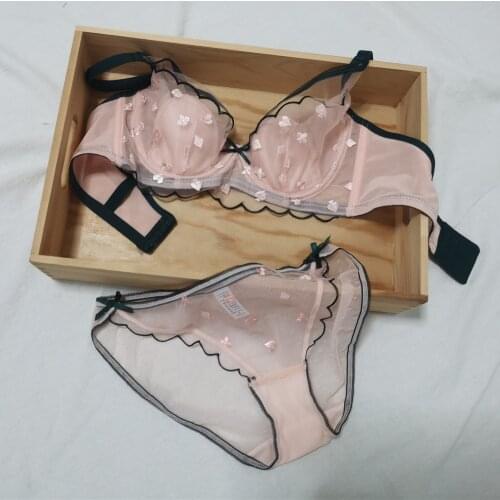 Three-dimensional embroidery underwear womens bra crystal cup big breasts lingerie panty soft steel ring sexy bra set