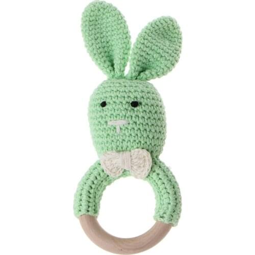 2021 New Baby Bunny Ear Teether Wooden Teething Ring Newborn Sensory Toy Shower Gift
