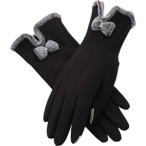 Brand New Touch Screen Gloves Womens Autumn Winter Bow Velvet Warm Mittens Glove Female Cycling Cute Burrow Outdoor Gloves