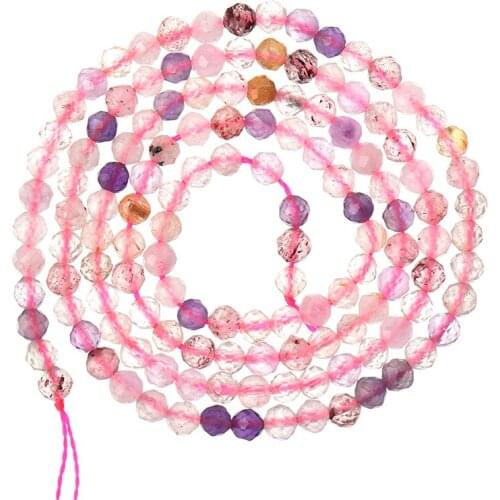 Wholesale Faceted 3-2mm Super Seven-color Crystal Quartz Stone Fit Bracelets Loose Beads 15inch For Pretty Girls Female H555