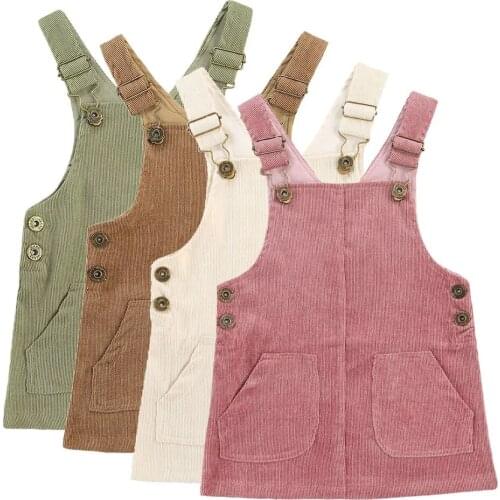 0-3Y Vintage Newborn Infant Toddler Baby Girl Corduroy Dress Autumn Spring Sleeveless Overalls For Girls Clothing