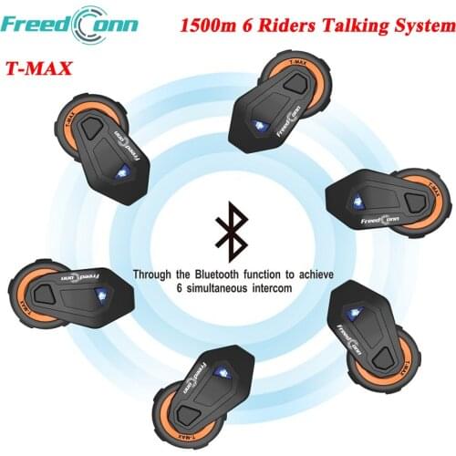 FreedConn T-max Motorcycle Helmet Intercom 6 Riders Bluetooth Headset with FM Radio Moto Intercomunicador Interphone