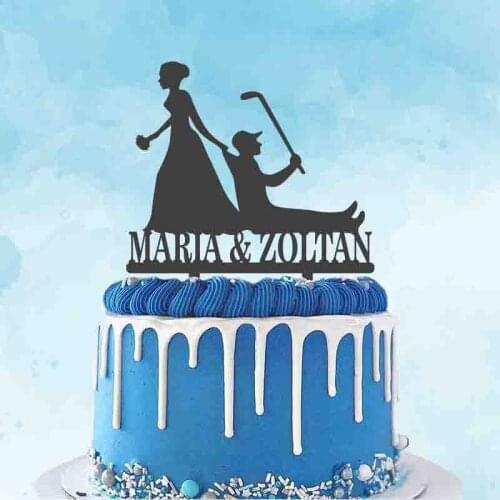 Personalized Golf Wedding Cake Topper Custom Couples Name Bride Brutal Dragging Golf Groom For Wedding Party Cake Decoration
