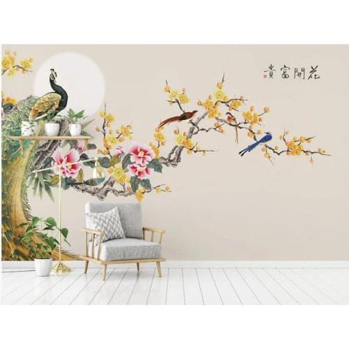 Custom photo 3d wallpaper Chinese style hand-painted plum peony flower peacock room decor 3d wall murals wallpaper for walls 3 d