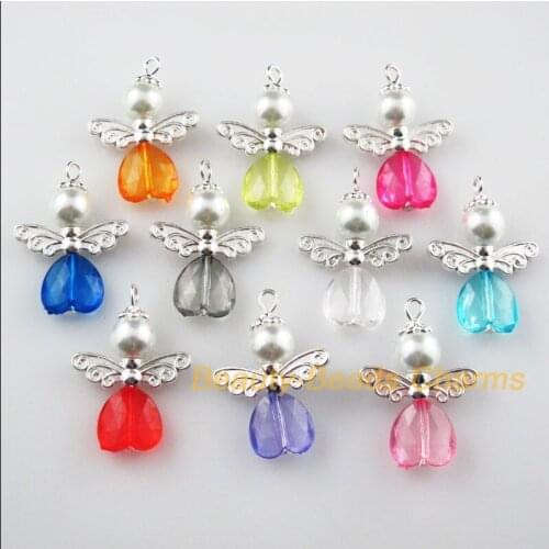 10 New Charms Mixed Heart Dancing Angel Silver Plated Wings Pendants 22x30mm