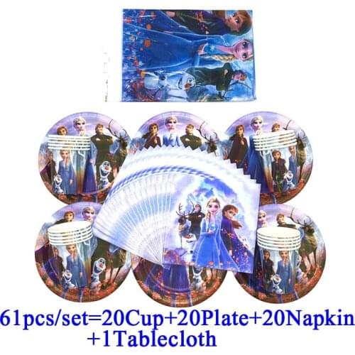 Princess Frozen2 Elsa Anna Frozen Decoration Birthday Party Supplies Tablecloth Plate Cup Napkin Tableware Baby Shower Party Set