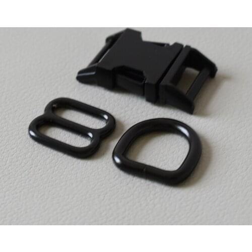 10 Set Metal Buckle Adjust Buckle (Metal Buckle+8 Buckle+D Ring/Set) 15mm Black Webbing Paracord Bag Backpack Leathercraft DIY