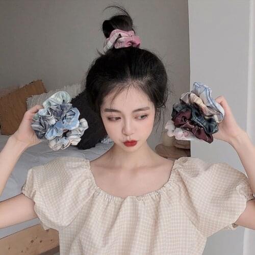 Women Girls Cute Japanese Style Colorful Plaid Scrunchie Sweet Hair Ornament Hair Bands Lovely Headband Fashion Hair Accessories