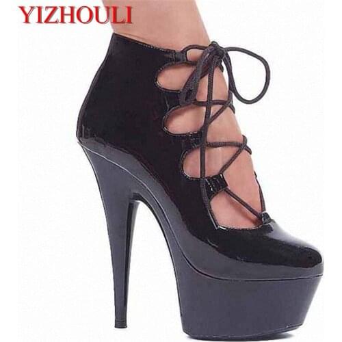 15cm sexy sandals ankle strap perforated platform rome shoes 6 inch high heel shoes like shoes for women ankle boots