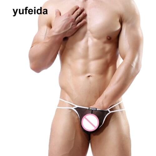YUFEIDA Sexy Men Underwear G String Transparent Low Rise Underpants Erotic Jockstrap Mens Thongs Lingerie Male Gay Sissy Panties