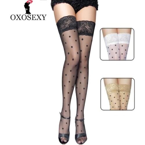 Wide Lace Skin black Dot Women Sexy Stockings Fishnet Stocking high over knee Thigh High Stockings Sexy Lingerie stocking 362