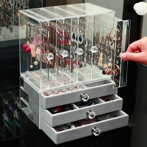 Large-capacity Earring Storage Box Dustproof Transparent Jewelry Combination Storage Rack Detachable Dressing Table Display Rack