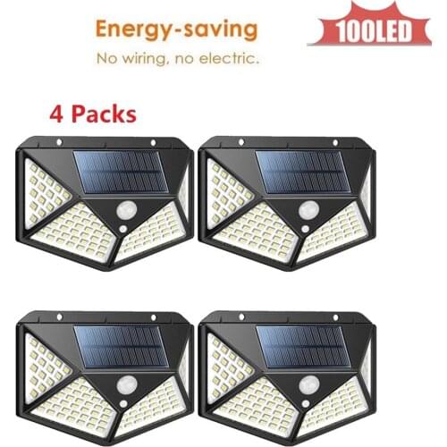 100LED Solar Powered PIR Motion Sensor Lamp Waterproof Outdoor Lighting Decoration Lights Wireless Wall Lamp 4 sided 270°lightin