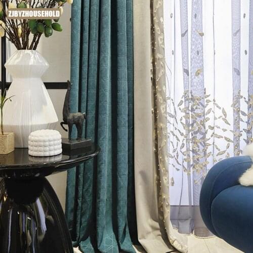 High-end Embroidery Stitching Curtains for Living Room and Bedroom Semi-blackout Curtains Light Luxury Curtains Cortina Cocina