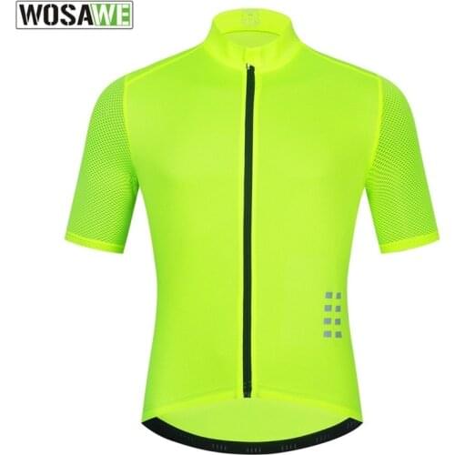 WOSAWE Summer Mens Cycling Jersey Short Sleeve Solid Color Reflective Road Bike Jersey with Full Zipper Bicycle Shirt Clothing