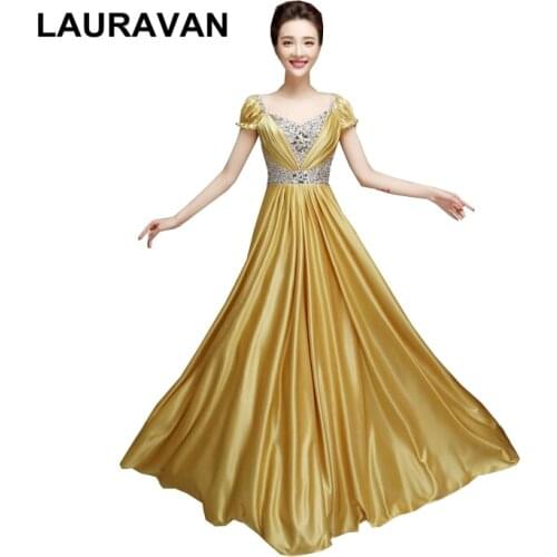 Ladies long modest gold blue purple bridesmaid pageant gowns womens dress with beads women formal engagement party dresses gown