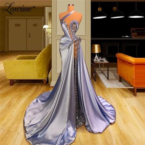 Lowime Purple Illusion Beading Crystals Evening Gown 2021 Long Prom Dresses Mermaid Arabic Women Party Dress For Weddings Robes