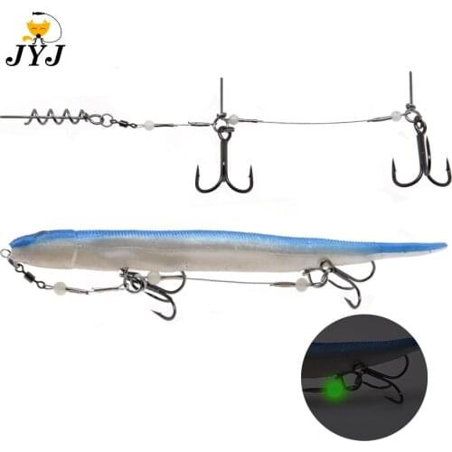 1pc Double Fishing Hooks Luminous Fishing Tackle Fishhooks With Screw Connector Carp Barbed Hook Ocean For Big Soft Shad