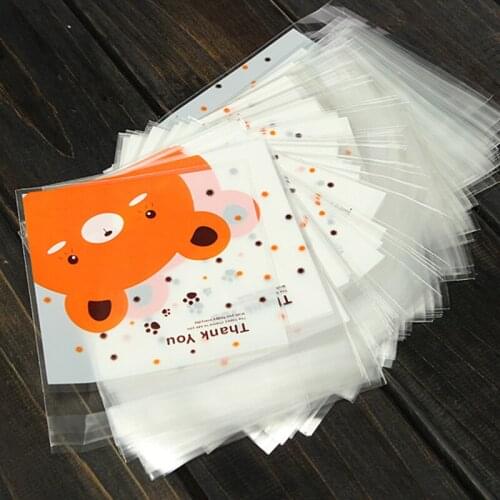 100pcs/lot Cookies Ziplock Bag White Transparent Cartoon Bear Homemade Handmade Snack Food Packaging Party Nougat Wrapper Bag