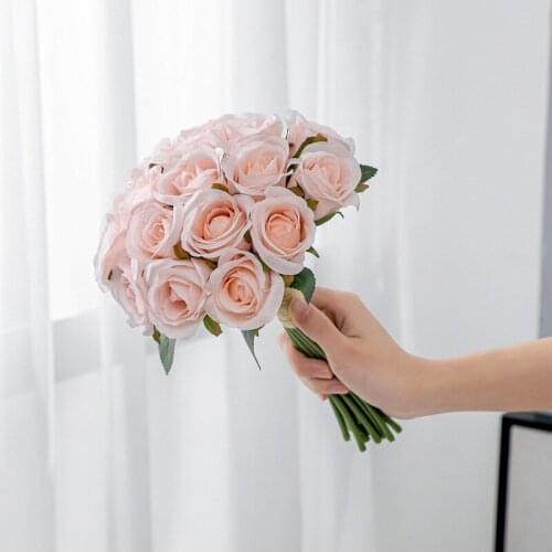 18pcs Rose Artificial Flowers Wedding Bride Bouquet Fake Rose Flower Garden Living Room Home Decoration Accessories Hydrangea
