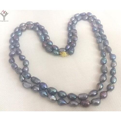 80'' 200cm Women fashion Jewelry 9x10mm natural pearl necklace green black blue gray baroque beads freshwater cultured pearl