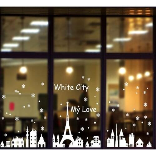 190*80cm White Eiffel Tower Wall Sticker Christmas Shop Showcase Window Glass Border Decoration Removable Vinyl Mural Art Decals