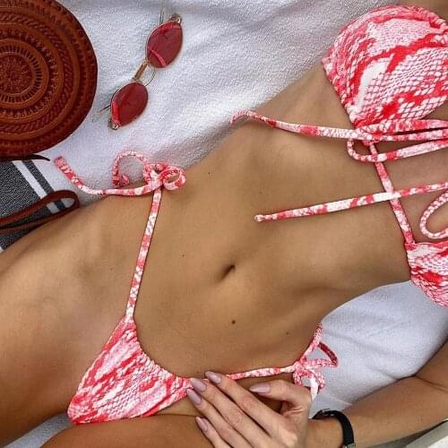 Snakeskin Print Bikini 2021 Sexy Lace Up Swimwear Women Swimsuit Female Hollow Out Bikini Set Bather Bathing Suit Beachwear Swim