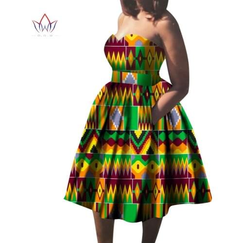 Summer Africa Fashion Dress for Women Dresses Bazin Riche Wax Print Fabric Party Dresses Sexy Strapless Dress For Girls WY1709