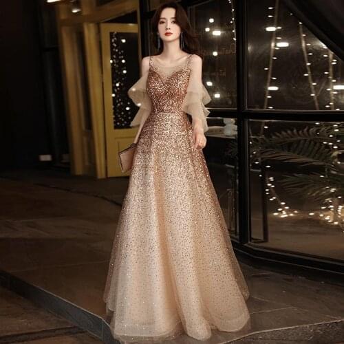 Bling Flower Appliques Qipao Gold Strapless Mesh Cheongsam Sexy Sequins Evening Party Dress Gown Elegant Bandage Vestidos