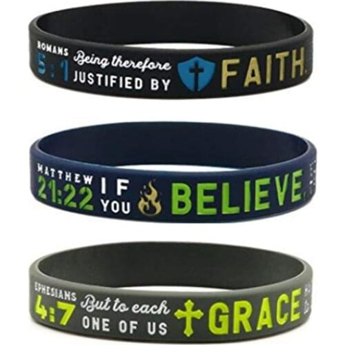1pc Faith Believe Peace Grace Christian Religious Scripture Bible Verse Silicone Rubber Bracelet Wristband