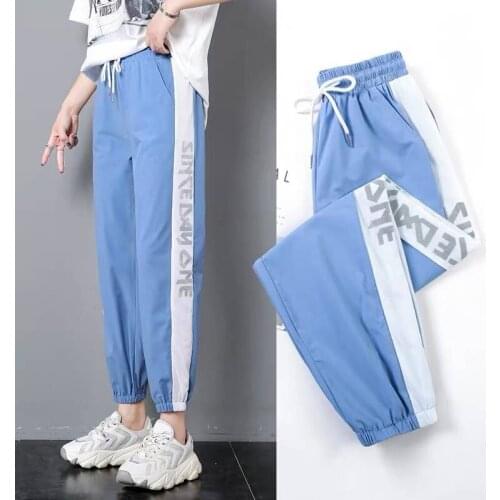 2019 New Spring Women Clothing Straight Overalls Casual Harem Pants Korean Elastic Waist Triangle Buckle Cargo Pants Streetwear