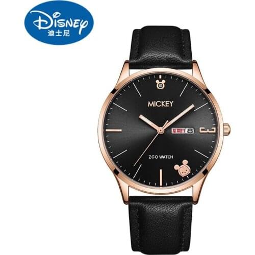 Disney Original Micky Mouse Women Girl Casual Leather Quartz Wrist Watch Calendar Week Luminous Female Couple lovers Gift Clock
