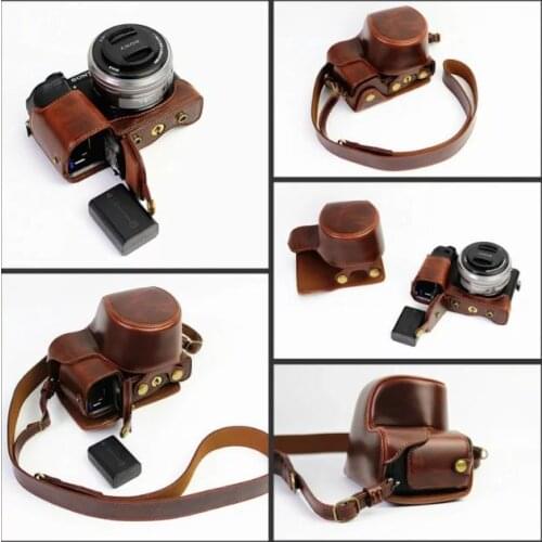 NEW Camera Video Bag PU Case Cover for Sony NEX A6400 A6300 A6000 Camera 16-50mm lens Pouch With Bottom Battery Opening