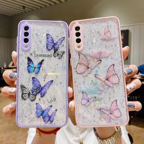 For Samsung S21 Ultra Case Sequin Butterfly Phone Case For Funda samsung S20FE A31 A71 A72 A52 A72 A32 Glitter Protective Cases