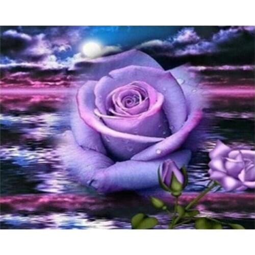Flowers diamond mosaic full purple rose embroidery painting rhinestone wall sticker decor diamond drawing art needlework picture