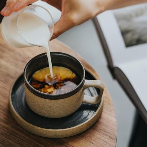 Ceramic Tea Cup Latte Milk Cup And Saucer Retro Japanese Style Cute Breakfast Cup Mate Reusable Coffee Tazas Cafe Drinkware