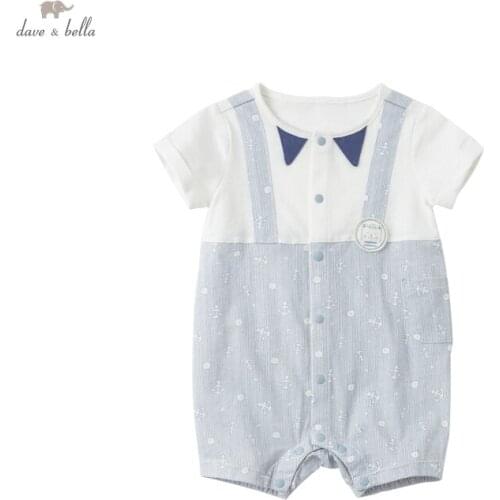 DB16897 dave bella summer new born baby boys fashion striped patchwork jumpsuits infant toddler clothes children romper 1 piece