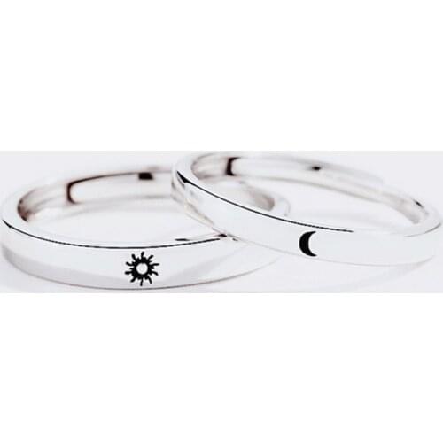 2 Pcs Sun Moon Lover Couple Rings Minimalist Simple Opening Ring For Men Women Couple Promise Promise Wedding Engagement Jewelry