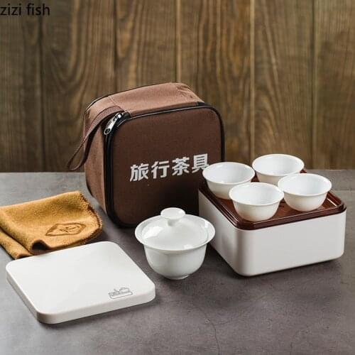 7-piece set Chinese Kung Fu Tea Set Ceramic Portable Teapot Set Outdoor Travel Gaiwan Tea Cups of Tea Ceremony Teacup Fine Gift
