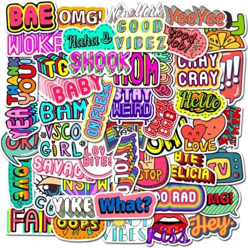 10/30/50PCS Non-repetitive Cartoon English Alphabet Stickers Personalized Luggage Notebook Graffiti Stickers Wholesale