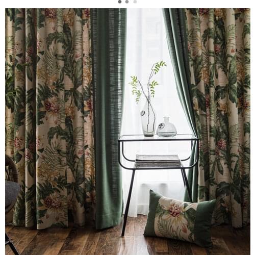 New Light Luxury American Pastoral Shading Cotton and Linen Bedroom Living Room Floor-to-ceiling Windows Splicing Villa Curtain
