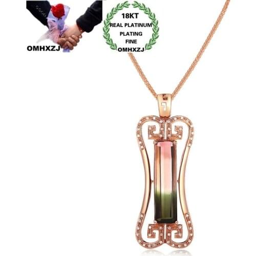 OMHXZJ Wholesale CA497 European Fashion Fine Woman Party Birthday Wedding Gift Rectangle Zircon 18KT Rose Gold Pendant Charm