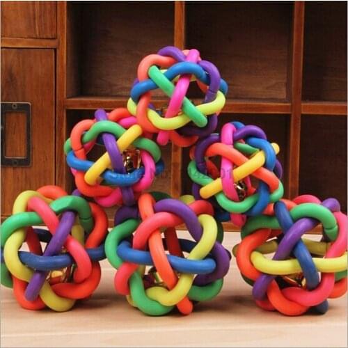Wholesale!!! free shipping 100 pcs/lot rainbow Colorful Puppy Rubber Bell Sound Ball Dog Cat Pet Fun Playing Toy