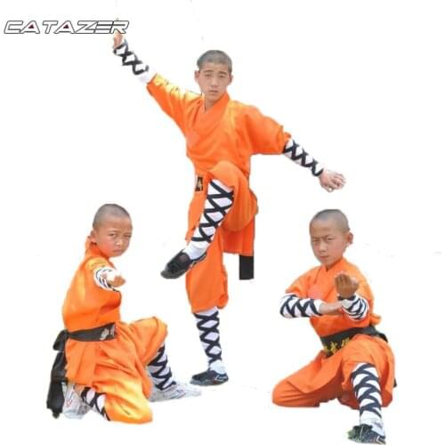 Orange-red Childrens Shaolin Temple Monk Clothing Wholesale Adult Shaolin Martial Arts Practice Clothing Boxing