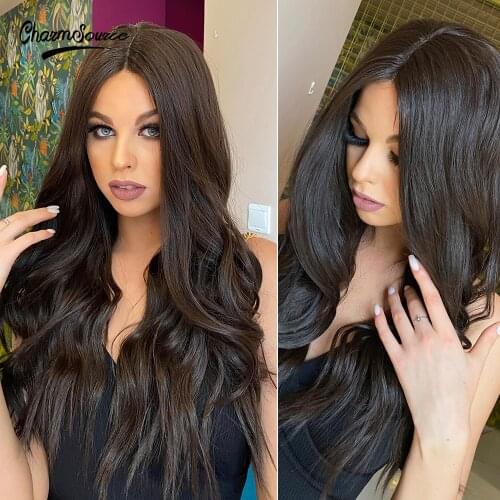 Charmsource Lace Front Wig Long Dark Brown Wigs Natural Wavy Synthetic for White Black Women Daily Party Wedding Hair Cheap Wig