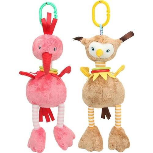 Baby Stroller Pendant High Quality Cute Cartoon Ostrich Flamingo Soothe Doll Crib Bed Pram Pushchair Baby Carrier Wind Bell Toys