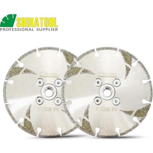 SHDIATOOL 2pcs 5" Coated diamond cutting & grinding disc M14 flange with protection granite marble electroplated diamond blade
