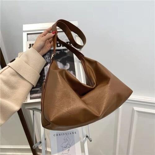 Retro Tote Shoulder Bags For Women Solid Color Underarm 2021 Autumn Winter New Designer European All-Match PU Cross-Body Bags