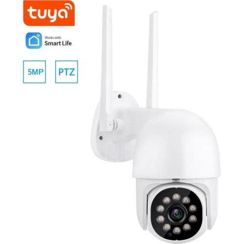 5MP Tuya Smart Wifi IP Camera Outdoor 2MP AI Human Auto-Tracking PTZ Camera 4X Zoom Color Night Vision 2-Way Audio CCTV Camera